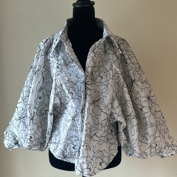 Button Down Blouson Sleeve Blouse - Picture 3 of 4